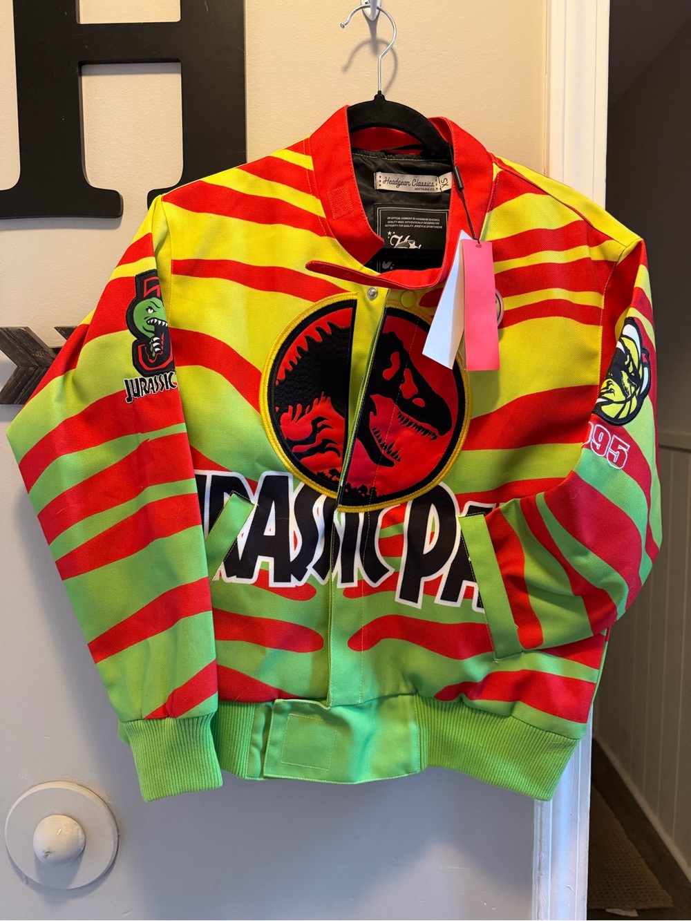 Jurassic Park Neon Logo Bomber Hoodie - Yellow/Red/Green